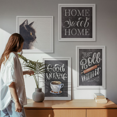 Ensemble de 4 tableaux Thèmes de cuisine à la maison avec chat
