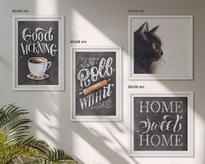 Ensemble de 4 tableaux Thèmes de cuisine à la maison avec chat