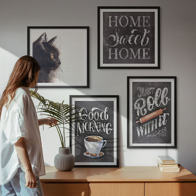 Ensemble de 4 tableaux Thèmes de cuisine à la maison avec chat