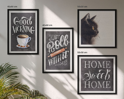 Ensemble de 4 tableaux Thèmes de cuisine à la maison avec chat