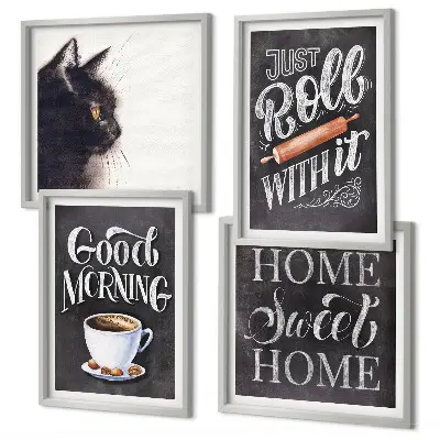 Ensemble de 4 tableaux motifs de chats pour décoration de cuisine