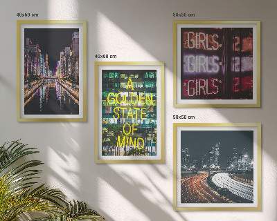 Ensemble de 4 tableaux Enseignes lumineuses en ville la nuit