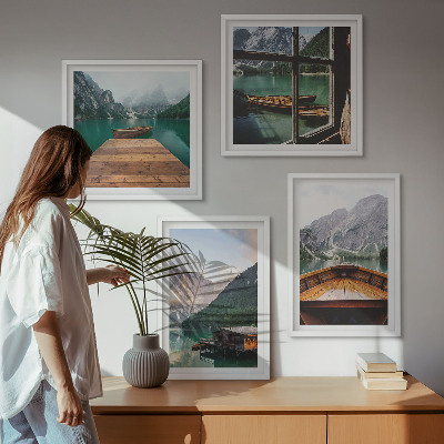 Mur de tableaux Paysages de montagne chalets bateaux