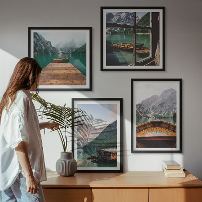 Mur de tableaux Paysages de montagne chalets bateaux