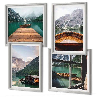Mur de tableaux Paysages de montagne chalets bateaux