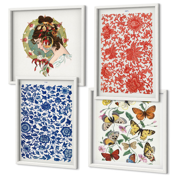 Mur de tableaux Ornements vintage de fleurs et de papillons