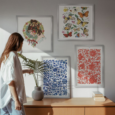 Mur de tableaux Ornements vintage de fleurs et de papillons