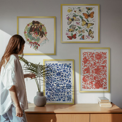 Mur de tableaux Ornements vintage de fleurs et de papillons