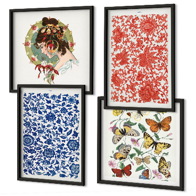 Mur de tableaux Ornements vintage de fleurs et de papillons