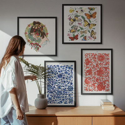 Mur de tableaux Ornements vintage de fleurs et de papillons