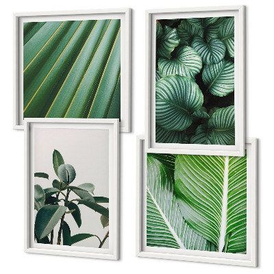 Ensemble de 4 tableaux Feuilles tropicales vertes