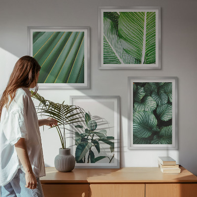 Ensemble de 4 tableaux Feuilles tropicales vertes