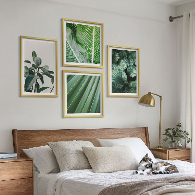 Ensemble de 4 tableaux Feuilles tropicales vertes
