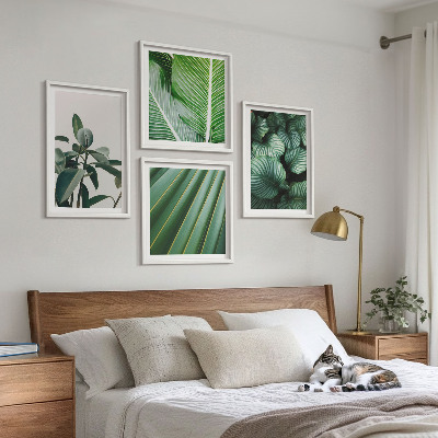 Ensemble de 4 tableaux Feuilles tropicales vertes