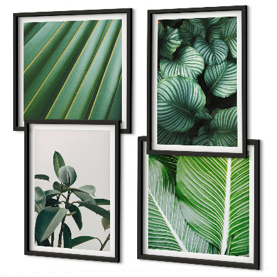 Ensemble de 4 tableaux Feuilles tropicales vertes