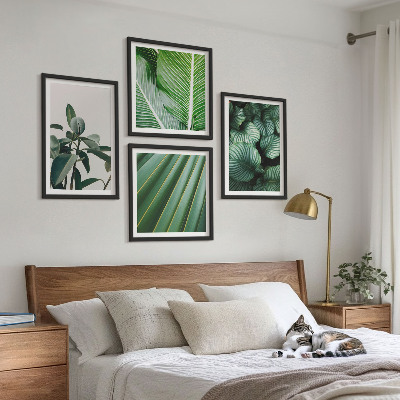 Ensemble de 4 tableaux Feuilles tropicales vertes