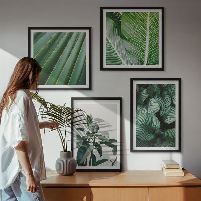 Ensemble de 4 tableaux Feuilles tropicales vertes