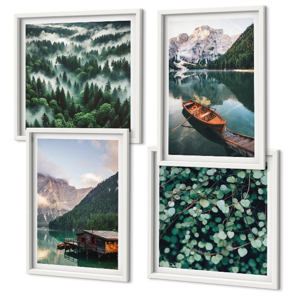 Mur de tableaux Brouillard de bateau sur un lac de montagne