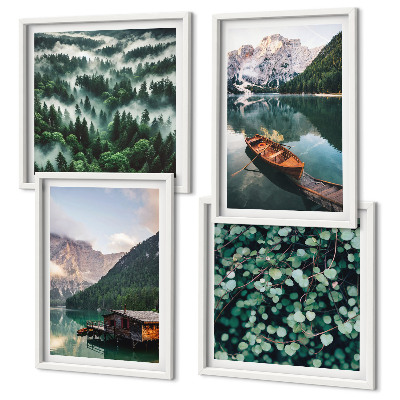 Mur de tableaux Brouillard de bateau sur un lac de montagne