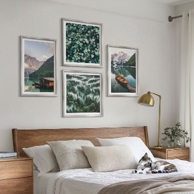 Mur de tableaux Brouillard de bateau sur un lac de montagne