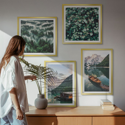 Mur de tableaux Brouillard de bateau sur un lac de montagne