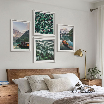 Mur de tableaux Brouillard de bateau sur un lac de montagne