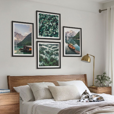 Mur de tableaux Brouillard de bateau sur un lac de montagne