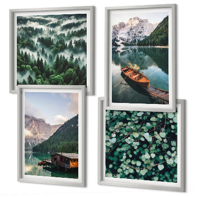 Mur de tableaux Brouillard de bateau sur un lac de montagne
