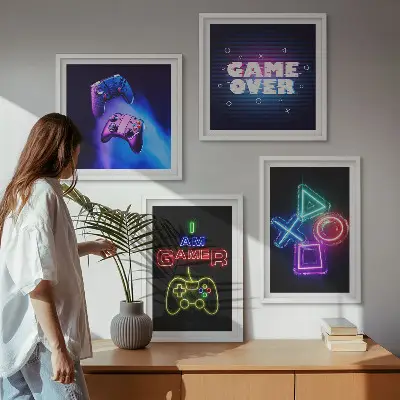 Polyptyque de deux cadres avec des icônes de manettes de jeu pour joueur