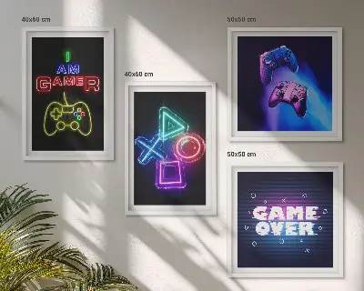 Polyptyque de deux cadres avec des icônes de manettes de jeu pour joueur