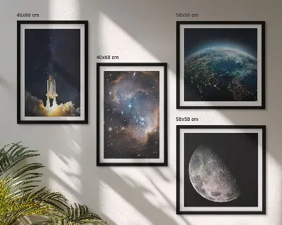 Tableau polyptyque 2 cadres galaxie composée d'une fusée et de la Terre dans l'espace