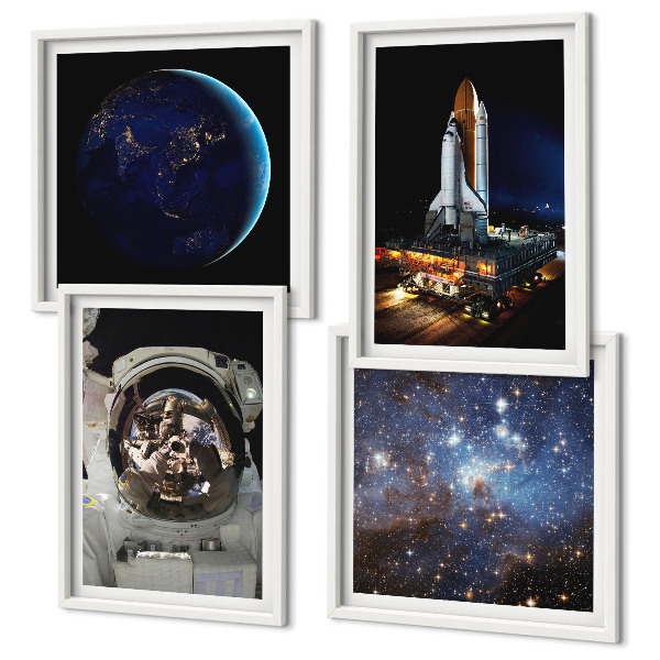 Ensemble de 4 tableaux Fusée astronaute de l'espace terre