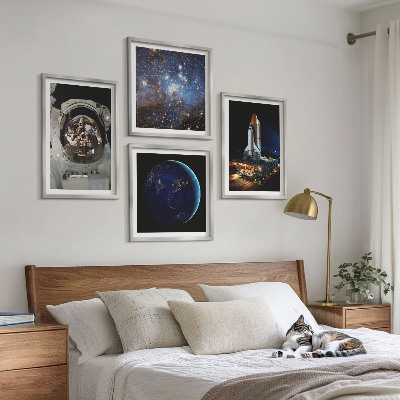 Ensemble de 4 tableaux Fusée astronaute de l'espace terre