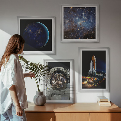 Ensemble de 4 tableaux Fusée astronaute de l'espace terre