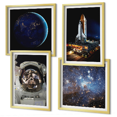 Ensemble de 4 tableaux Fusée astronaute de l'espace terre