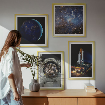 Ensemble de 4 tableaux Fusée astronaute de l'espace terre