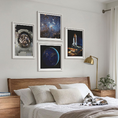 Ensemble de 4 tableaux Fusée astronaute de l'espace terre