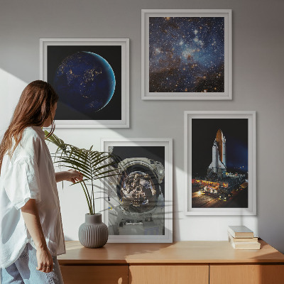 Ensemble de 4 tableaux Fusée astronaute de l'espace terre