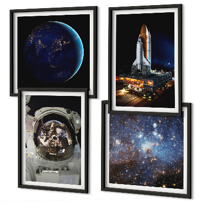 Ensemble de 4 tableaux Fusée astronaute de l'espace terre