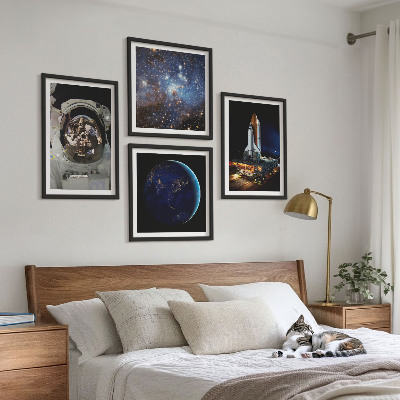 Ensemble de 4 tableaux Fusée astronaute de l'espace terre
