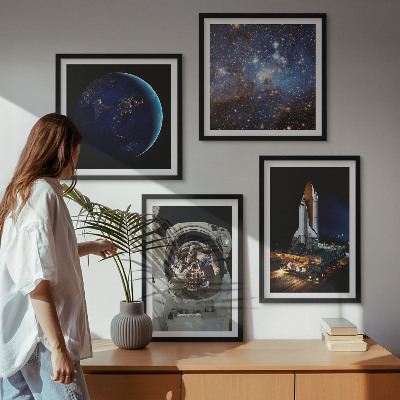 Ensemble de 4 tableaux Fusée astronaute de l'espace terre