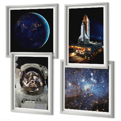 Ensemble de 4 tableaux Fusée astronaute de l'espace terre