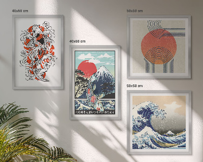 Polyptyque z cadres Illustrations de montagnes de vagues de poissons au japon