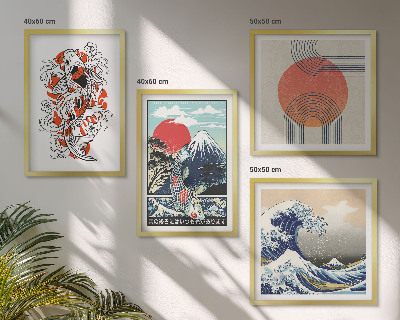 Polyptyque z cadres Illustrations de montagnes de vagues de poissons au japon