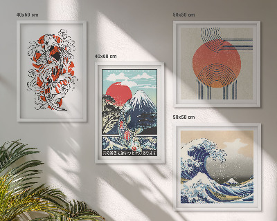 Polyptyque z cadres Illustrations de montagnes de vagues de poissons au japon
