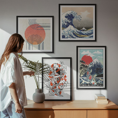Polyptyque z cadres Illustrations de montagnes de vagues de poissons au japon