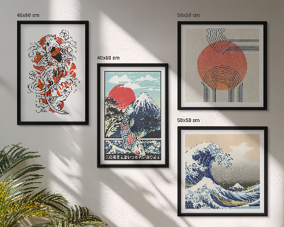 Polyptyque z cadres Illustrations de montagnes de vagues de poissons au japon