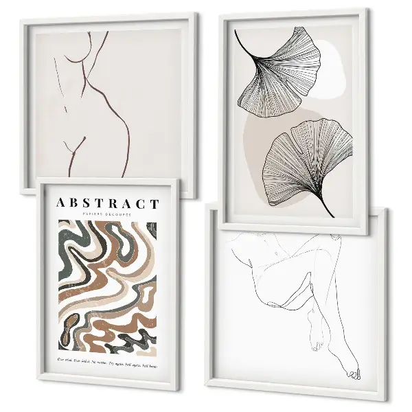Ensemble de 4 tableaux à motifs de feuilles bohèmes abstraites