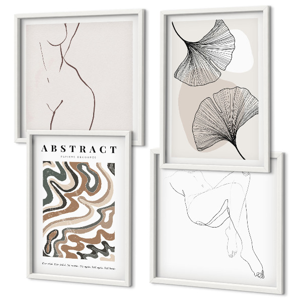 Ensemble de 4 tableaux Formes de feuilles bohèmes abstraites