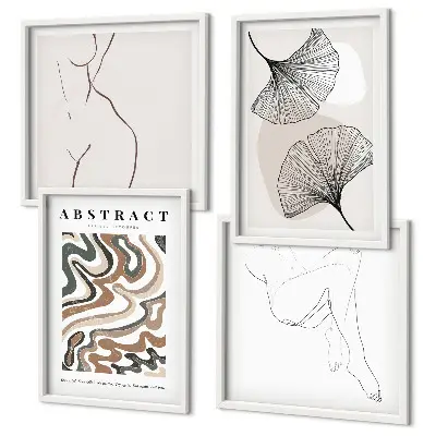 Ensemble de 4 tableaux à motifs de feuilles bohèmes abstraites
